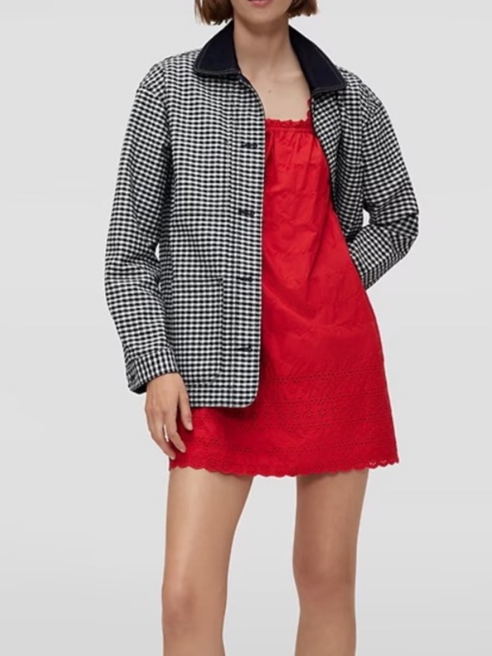 GAP x Dôen Gingham Barn Jacket XX Small Navy Blue White Collab Button Front